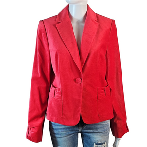 Apostrophe Velvet Watermelon Red  Jacket Blazer w Pleated Pintuck Bow Detail